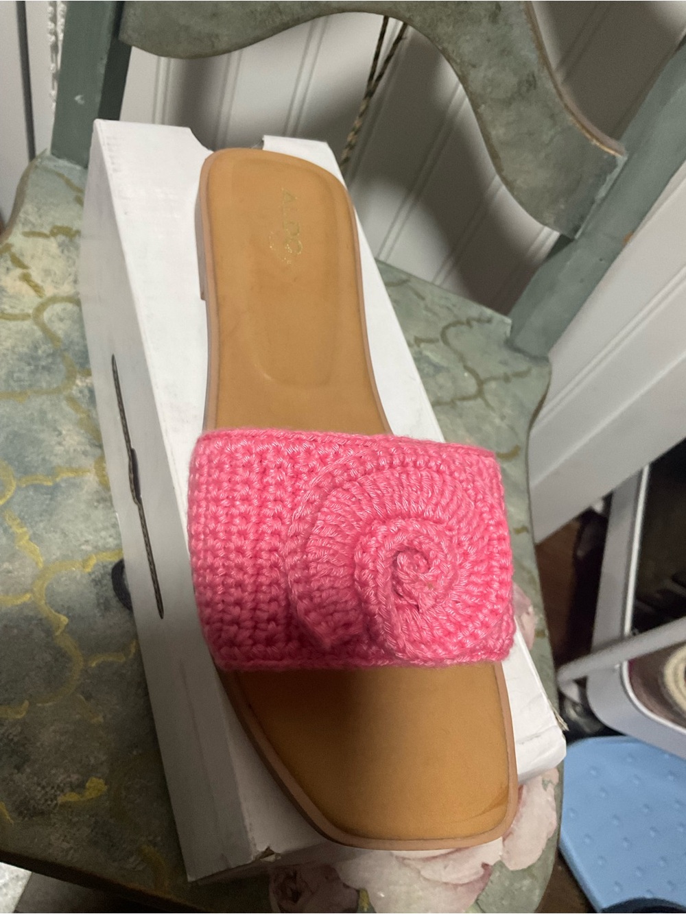 Aldo Pink Crochet Slide Sandal